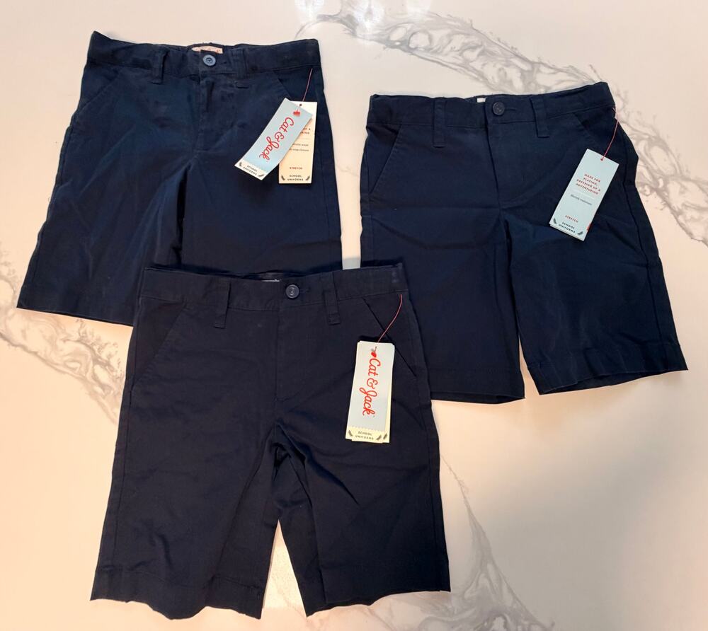 Cat & Jack Boys School Uniform Shorts Lot of 3 Navy Blue Size 5 NWT Stretch